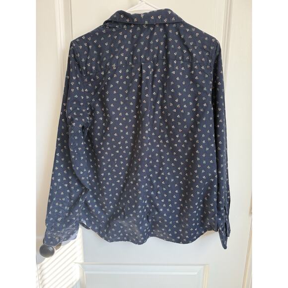 L.L.Bean Signature Collection Flower Button-up Shirt Size S Long sleeve Navy - Picture 5 of 8